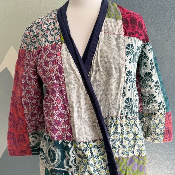 Anthropologie | Lilka Multicolor Patchwork Quilted Cotton Robe XS - Picture 4 of 11